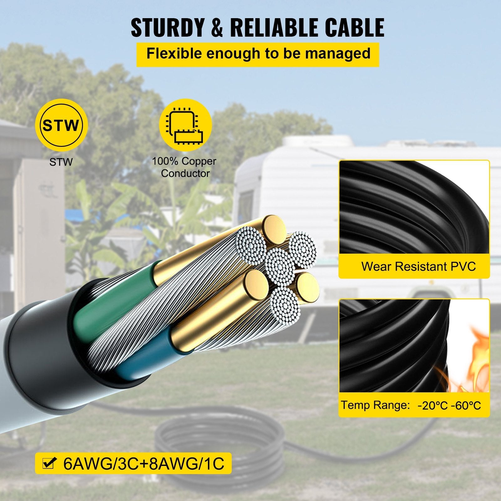 VEVOR  50Ft 50 Amp Generator Extension Cord STW Generator Cord 125V 250V Generator Power Cord N14-50P & SS2-50R & CS6364 Twist Lock Connectors