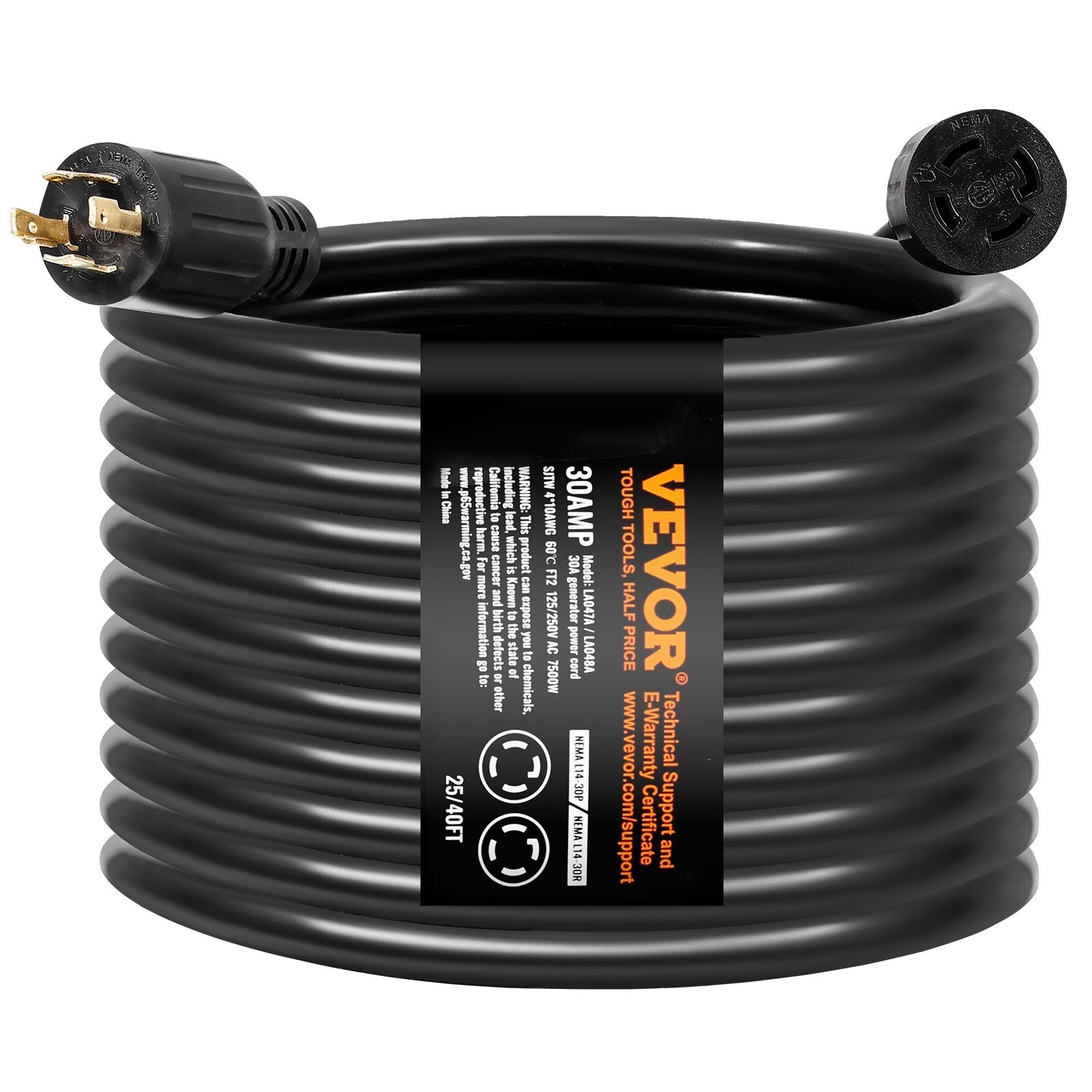 30 Amp Generator Cord And Power Inlet Box Kit, 40 FT, NEMA L14-30P L14-30R STW 10 AWG Generator Power Extension Cord With Twist Lock Connector, Pre-Drilled Inlet Box For RV Outdoor, ETL Listed