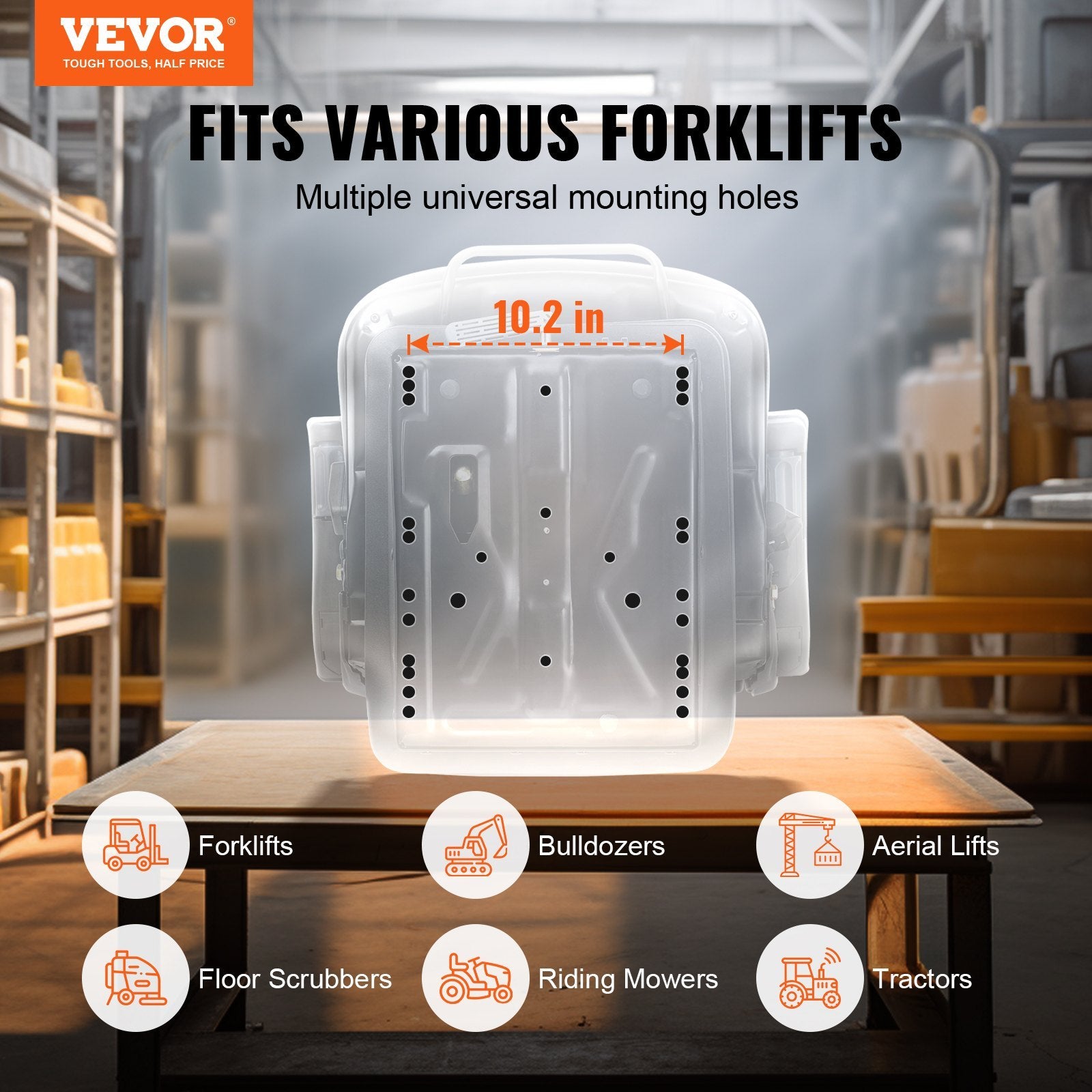 VEVOR Universal Tractor Seat Suspension, Fold Down Forklift Seat With Adjustable Angle Back, Micro Switch, Seatbelt And Armrests, 3-level Shock Absorption Tractor Seat For Tractor Loader Excavator