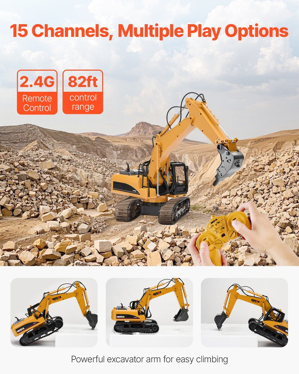 Remote Control Excavator Toy 15 Channel Scale RC Excavator Digger For Kids