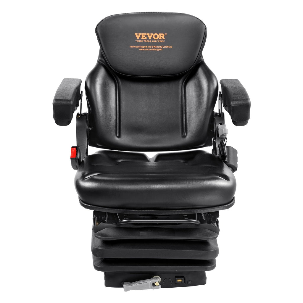 VEVOR Universal Tractor Seat Suspension, Fold Down Forklift Seat With Adjustable Angle Back, Micro Switch, Seatbelt And Armrests, 3-level Shock Absorption Tractor Seat For Tractor Loader Excavator