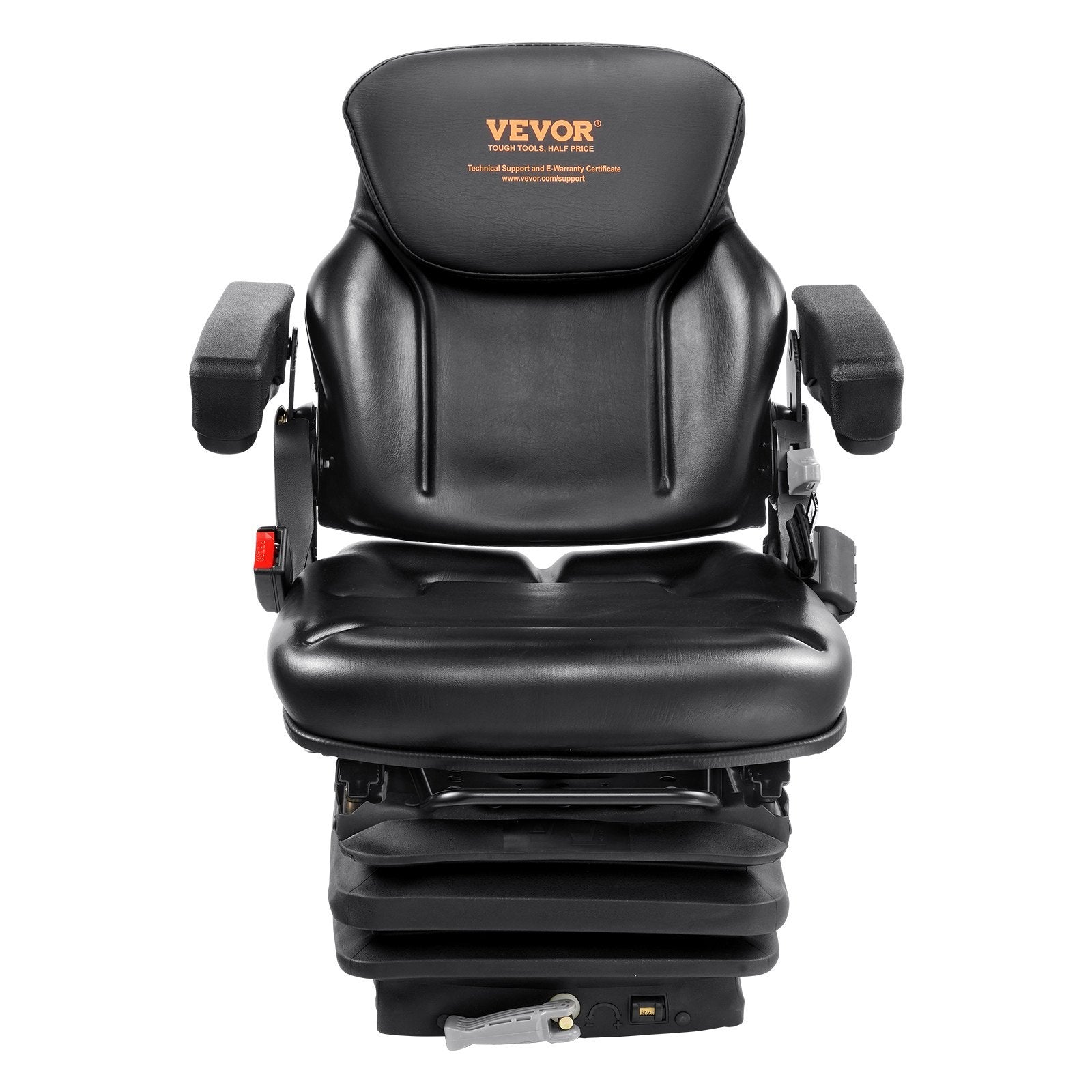 VEVOR Universal Tractor Seat Suspension, Fold Down Forklift Seat With Adjustable Angle Back, Micro Switch, Seatbelt And Armrests, 3-level Shock Absorption Tractor Seat For Tractor Loader Excavator