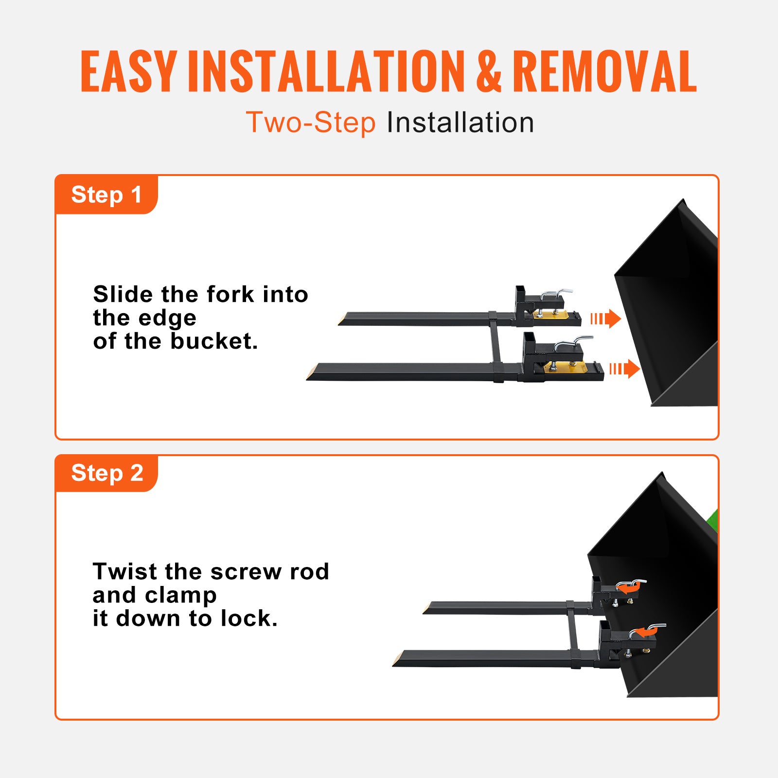 VEVOR  Pallet Forks, 4000 Lbs Clamp On Pallet Forks, 60inch Total Length Heavy Duty Pallet Forks With Adjustable Stabilizer Bar, Tractor Bucket Forks For Tractor Attachments, Skid Steer, Loader Bucket