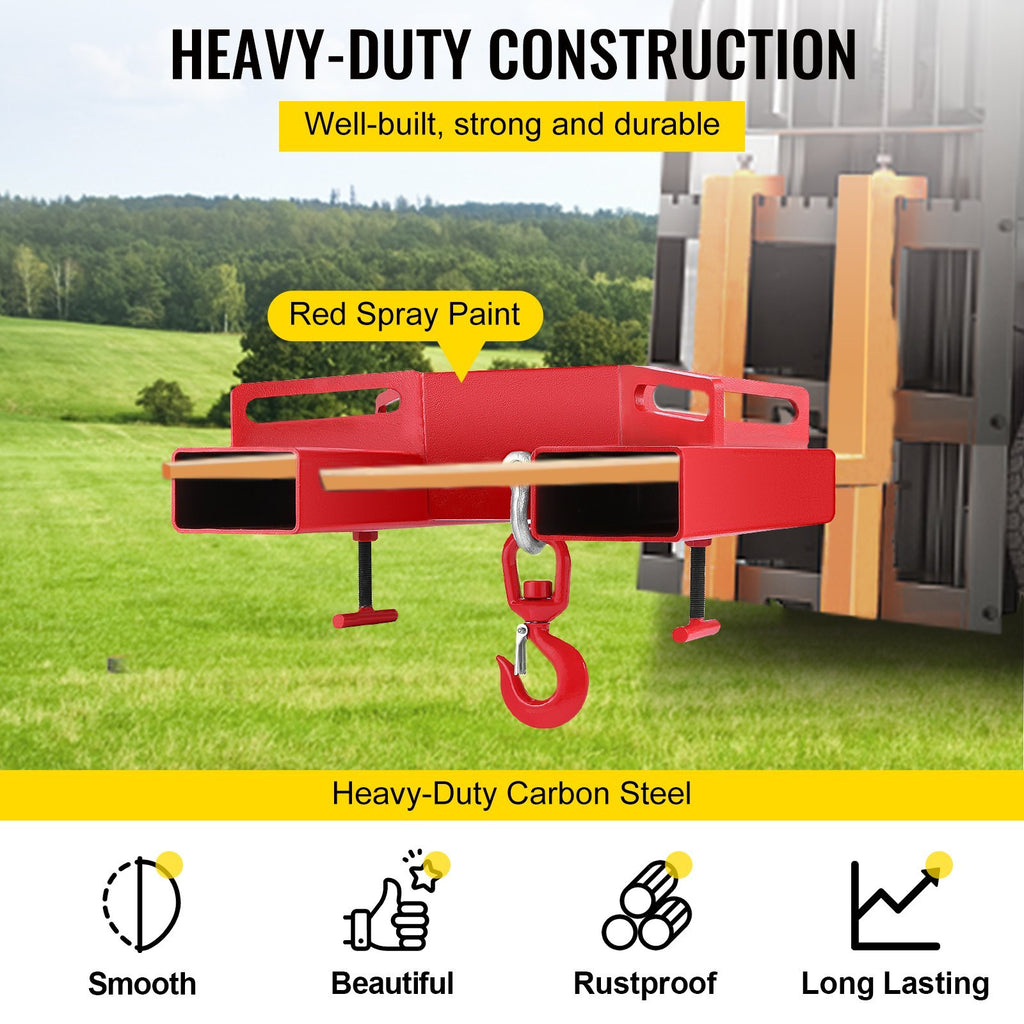 VEVOR Forklift Lifting Hook, 6600lbs Capacity Forklift Lifting Hoist, Red Forklift Mobile Crane With Swivel Hook And Two Large T-Screws, Hook Forklift Lifting Hoist, Fork Lifting Attachment