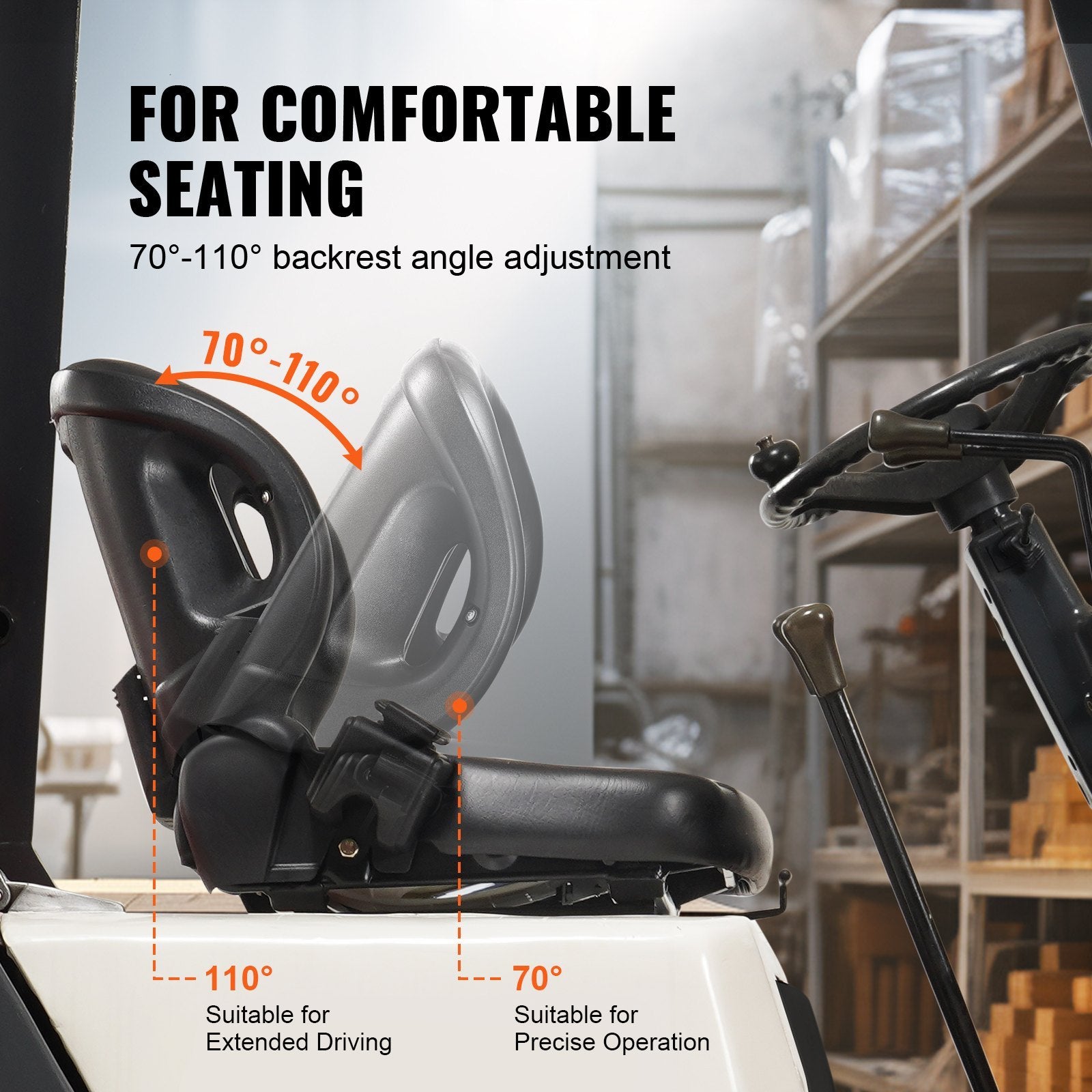 VEVOR Universal Forklift Seat,Tractor Seat With Adjustable Angle Back, Micro Switch And Seatbelt,Wrap-around Forklift Seat For Tractor Loader Excavator