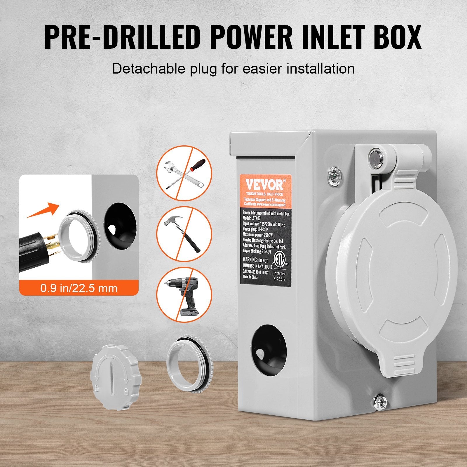 30 Amp Generator Cord And Power Inlet Box Kit, 40 FT, NEMA L14-30P L14-30R STW 10 AWG Generator Power Extension Cord With Twist Lock Connector, Pre-Drilled Inlet Box For RV Outdoor, ETL Listed