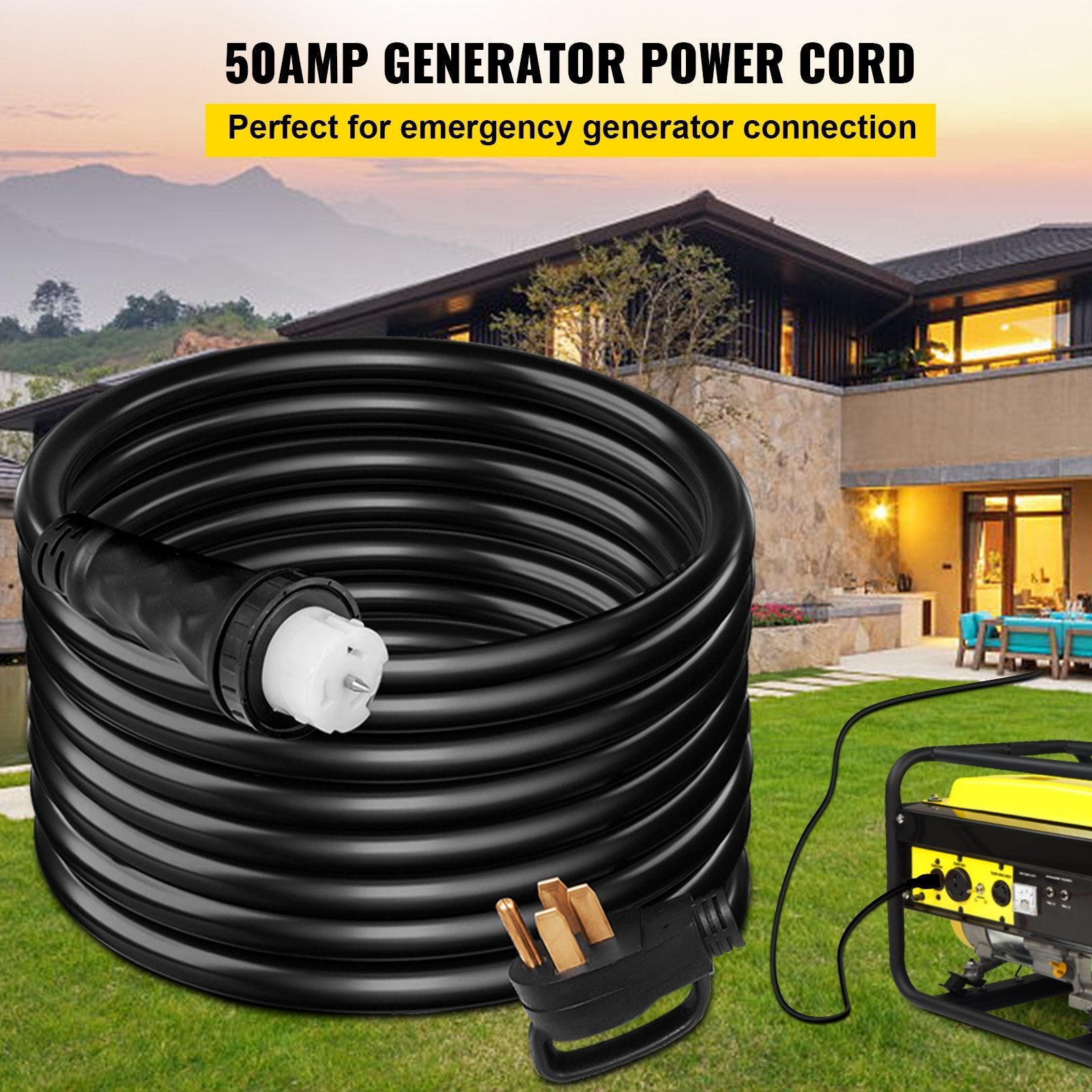 VEVOR 75Ft 50 Amp Generator Extension Cord   Generator Cord 125V 250V Generator Power Cord N14-50P & SS2-50R & CS6364 Twist Lock Connectors
