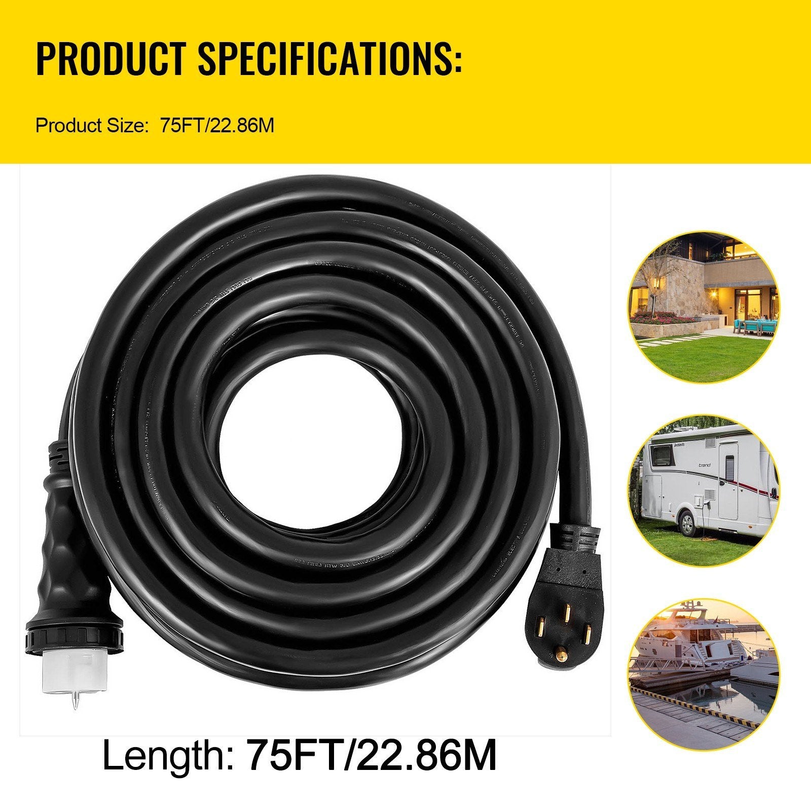 VEVOR 75Ft 50 Amp Generator Extension Cord   Generator Cord 125V 250V Generator Power Cord N14-50P & SS2-50R & CS6364 Twist Lock Connectors