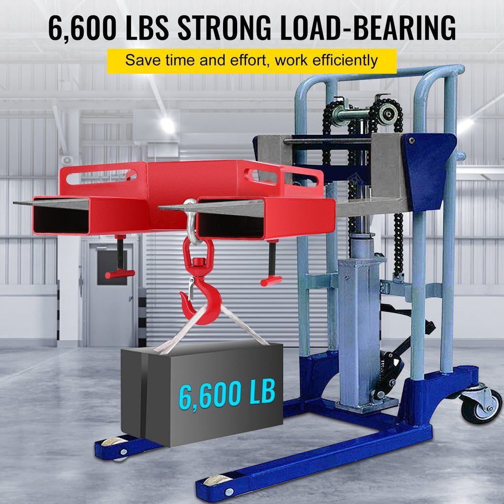 VEVOR Forklift Lifting Hook, 6600lbs Capacity Forklift Lifting Hoist, Red Forklift Mobile Crane With Swivel Hook And Two Large T-Screws, Hook Forklift Lifting Hoist, Fork Lifting Attachment