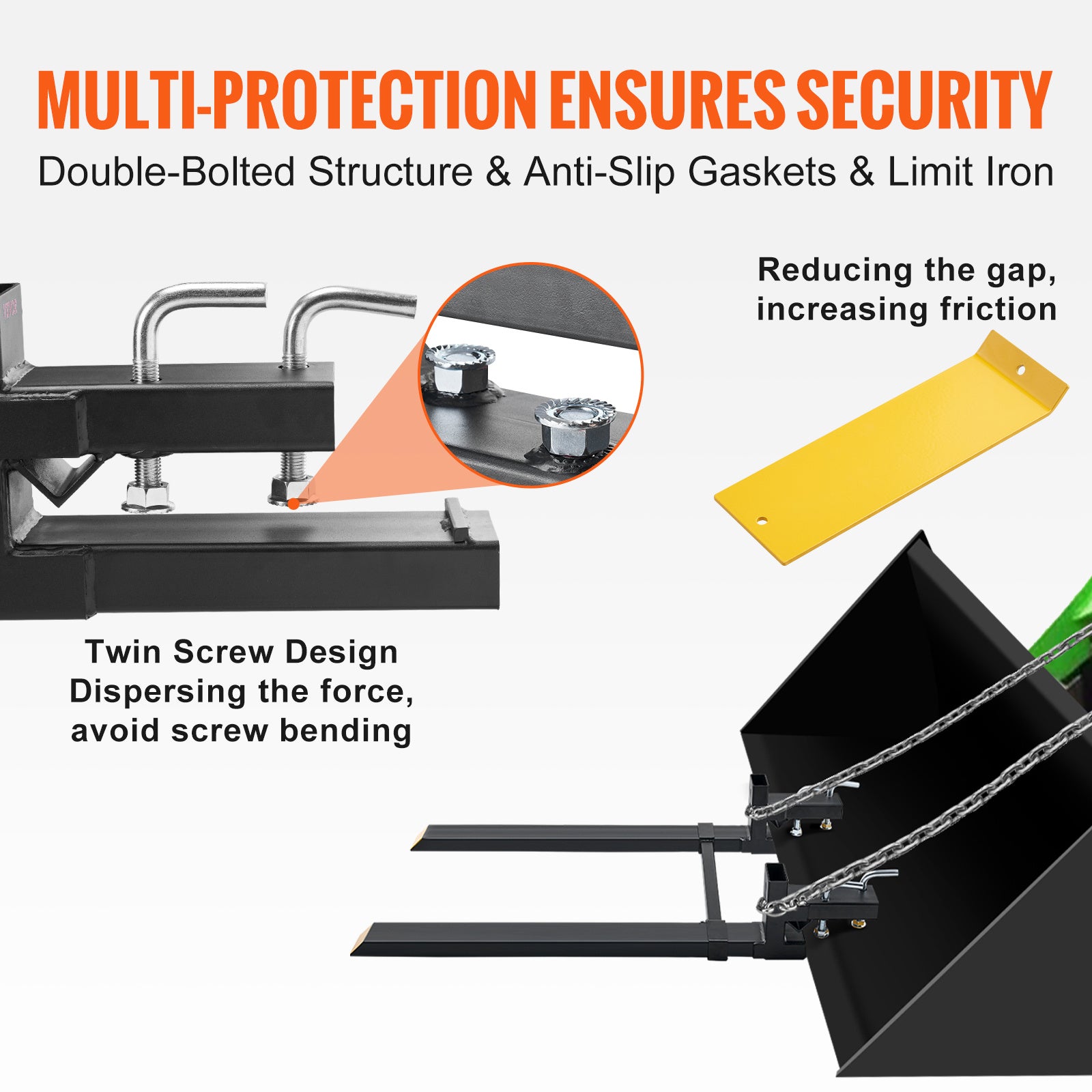 VEVOR  Pallet Forks, 4000 Lbs Clamp On Pallet Forks, 60inch Total Length Heavy Duty Pallet Forks With Adjustable Stabilizer Bar, Tractor Bucket Forks For Tractor Attachments, Skid Steer, Loader Bucket
