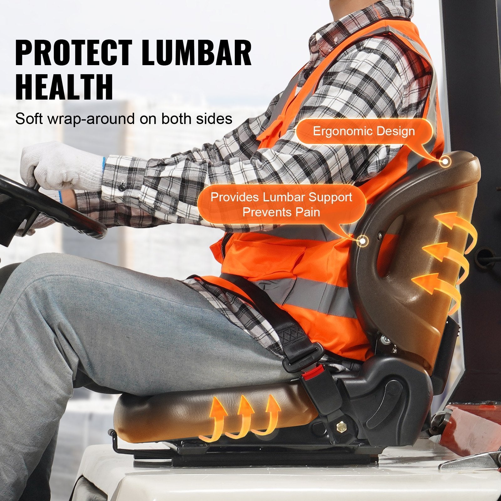 VEVOR Universal Forklift Seat,Tractor Seat With Adjustable Angle Back, Micro Switch And Seatbelt,Wrap-around Forklift Seat For Tractor Loader Excavator