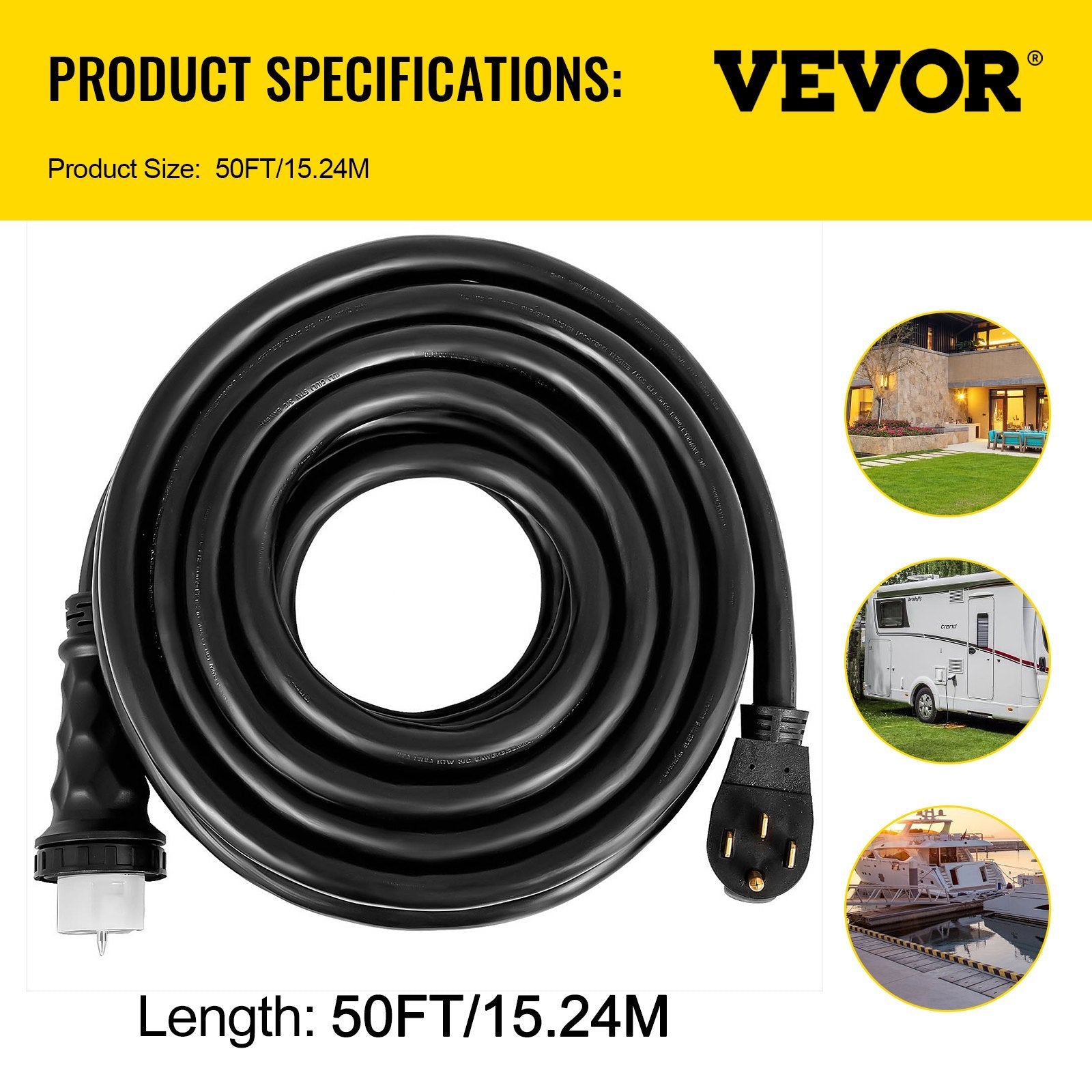 VEVOR  50Ft 50 Amp Generator Extension Cord STW Generator Cord 125V 250V Generator Power Cord N14-50P & SS2-50R & CS6364 Twist Lock Connectors